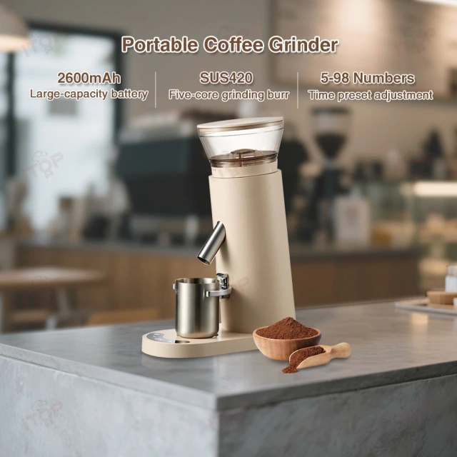 LDCG200 Touch Panel Led Displays With 60 Settings to Adjust Thickness of Coffee Powder Portable Coffee Grinder,Commercial Coffee Machine Supplier | CE/UL Certified | ITOP Cafe,Touch Panel Led Displays With 60 Settings to Adjust Thickness of Coffee Powder Automatic Grinding Mode Portable Coffee Grinder