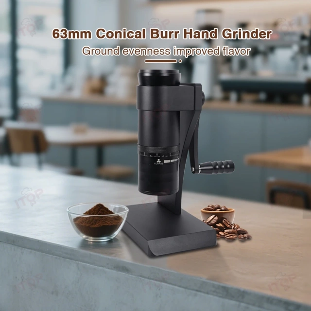 CGSY63Z Manual Coffee Grinder With Wooden Handle And Stainless 63mm Ghost Tooth Conical Burr,Commercial Coffee Machine Supplier | CE/UL Certified | ITOP Cafe,Manual Coffee Grinder With Wooden Handle and Stainless Conical Burr
