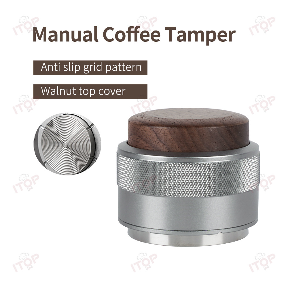 IT-MT58 OEM Custom Espresso Coffee Tamper & Distributor - 51/58mm Walnut Wood Cap Stainless Steel,Commercial Coffee Machine Supplier | CE/UL Certified | ITOP Cafe,Oem Custom 51mm 53mm Walnut Wood Cap Gravitational Force Stainless Steel Espresso Coffee Tamper and Distributor