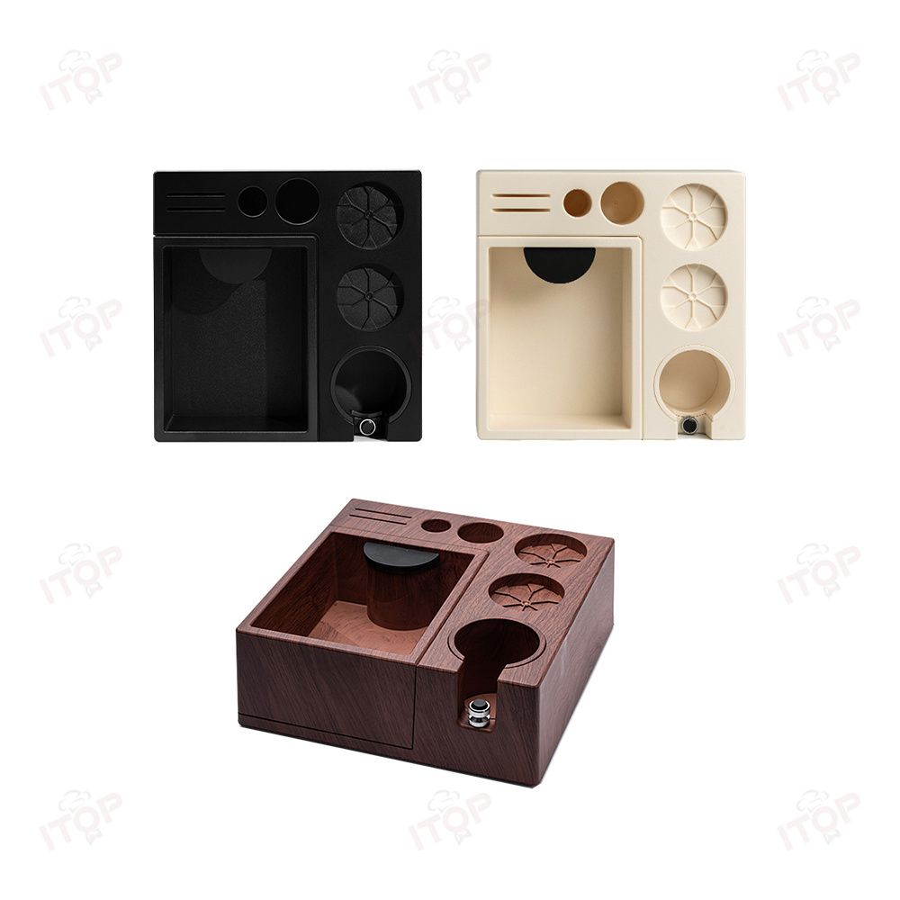 MCKB01 ABS Tamping Station with Independent Knock Box - Wood-Grain, Fits 51/54/58mm Portafilter,Commercial Coffee Machine Supplier | CE/UL Certified | ITOP Cafe,Surface Wood-grain Treatment Tamping Station Suitable for 51mm 54mm 58mm Portafilter Abs Independent Knock Box