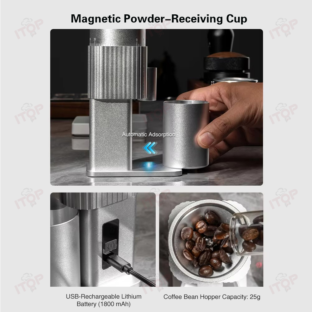 CGLY1800 Electric Coffee Grinder: Professional Full-Range Adjustment with Aluminum Alloy,Commercial Coffee Machine Supplier | CE/UL Certified | ITOP Cafe,Professional Electric Coffee Grinder Full Range High Point Adjustment Aluminum Alloy for Household Car Outdoor Hotel Use
