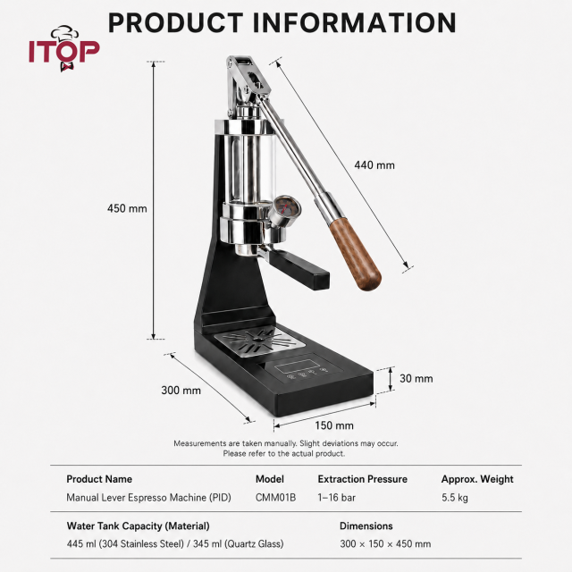 CMM01B Manual Lever Espresso Machine | 1-16 Bar Pressure Profiling | ITOP Cafe,Commercial Coffee Machine Supplier | CE/UL Certified | ITOP Cafe,CMM01B Manual Lever Espresso Machine | 1–16 Bar Pressure Control