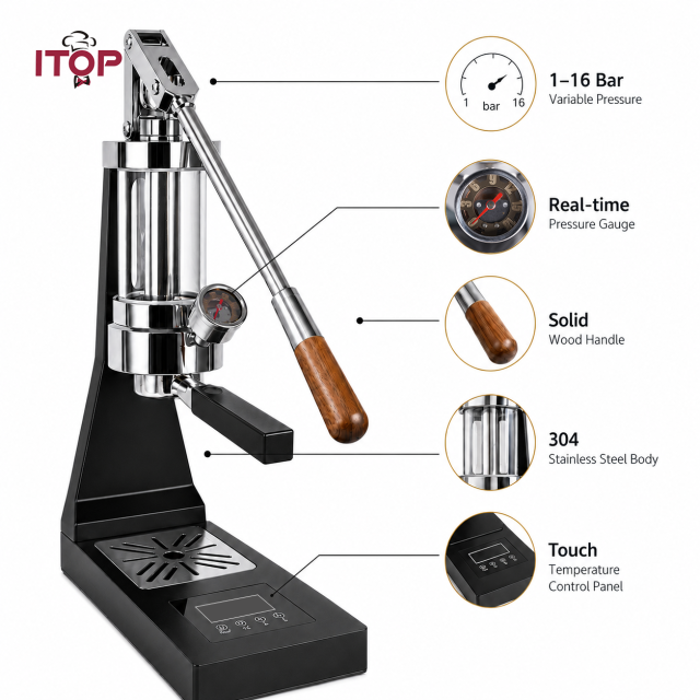 CMM01B Manual Lever Espresso Machine | 1-16 Bar Pressure Profiling | ITOP Cafe,Commercial Coffee Machine Supplier | CE/UL Certified | ITOP Cafe,CMM01B Manual Lever Espresso Machine | 1–16 Bar Pressure Control
