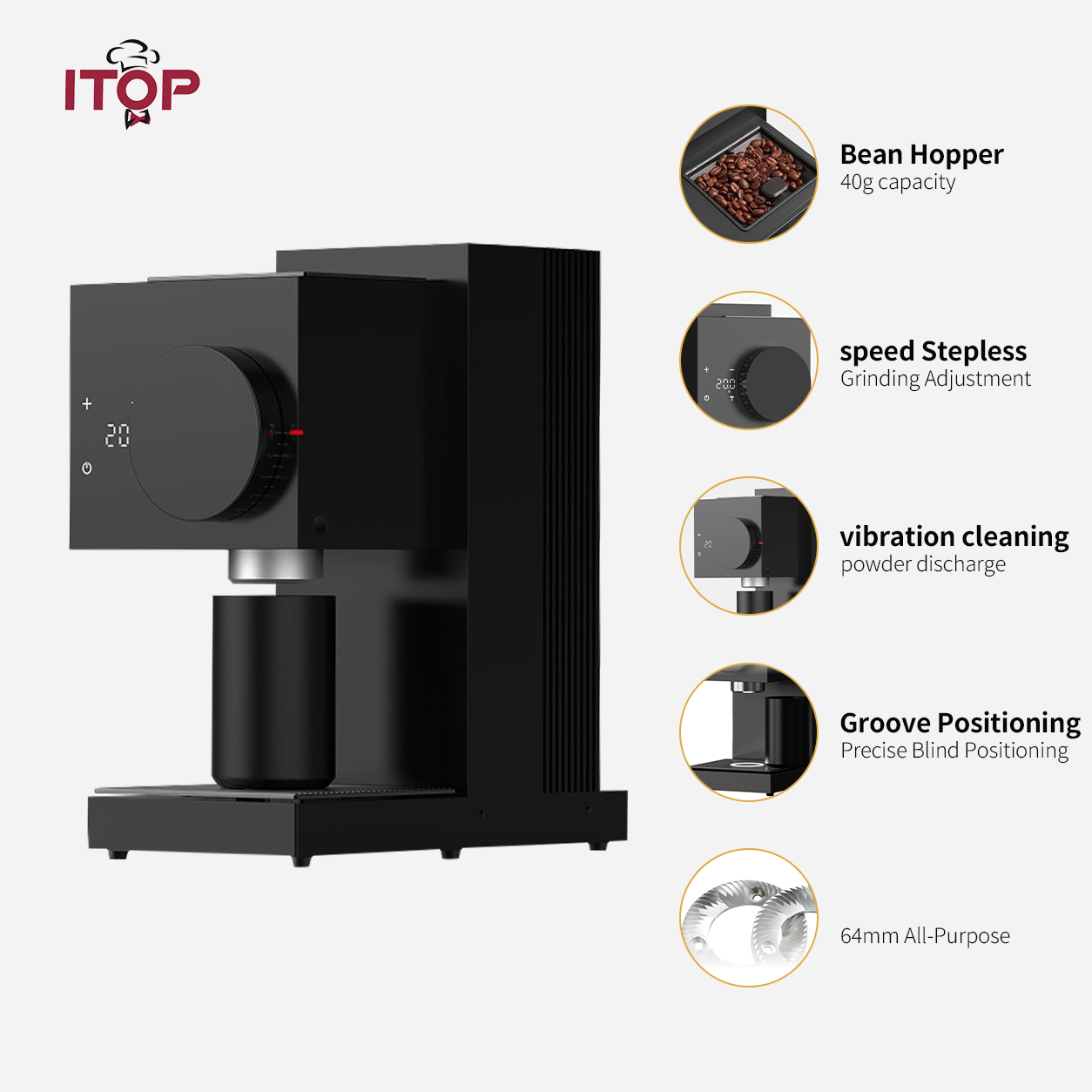 CGFS1 Semi Automatic Electric Coffee Grinder | Commercial Coffee Bean Grinding Machine | ITOP,Commercial Coffee Machine Supplier | CE/UL Certified | ITOP Cafe,CGFS1 Semi Automatic Electric Coffee Grinder | Commercial Coffee Grinder | ITOP