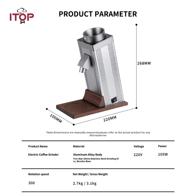 CGHK105 Electric Coffee Grinder with 38mm Stainless Steel Conical Burr,Commercial Coffee Machine Supplier | CE/UL Certified | ITOP Cafe,CGHK105 Electric Coffee Grinder with 38mm Conical Burr