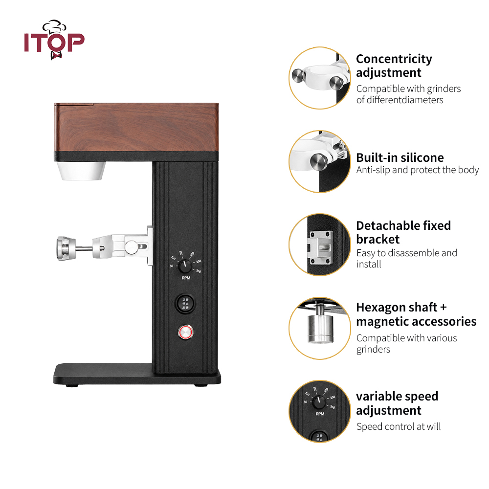 ITOP-MG-P Electric Stand for Hand Coffee Grinder,Commercial Coffee Machine Supplier | CE/UL Certified | ITOP Cafe,ITOP-MG-U New Upgrade Electric Stand for Hand Coffee Grinder Variable Speed Grinding Auxiliary Stand Hand Grinder Electric Kit