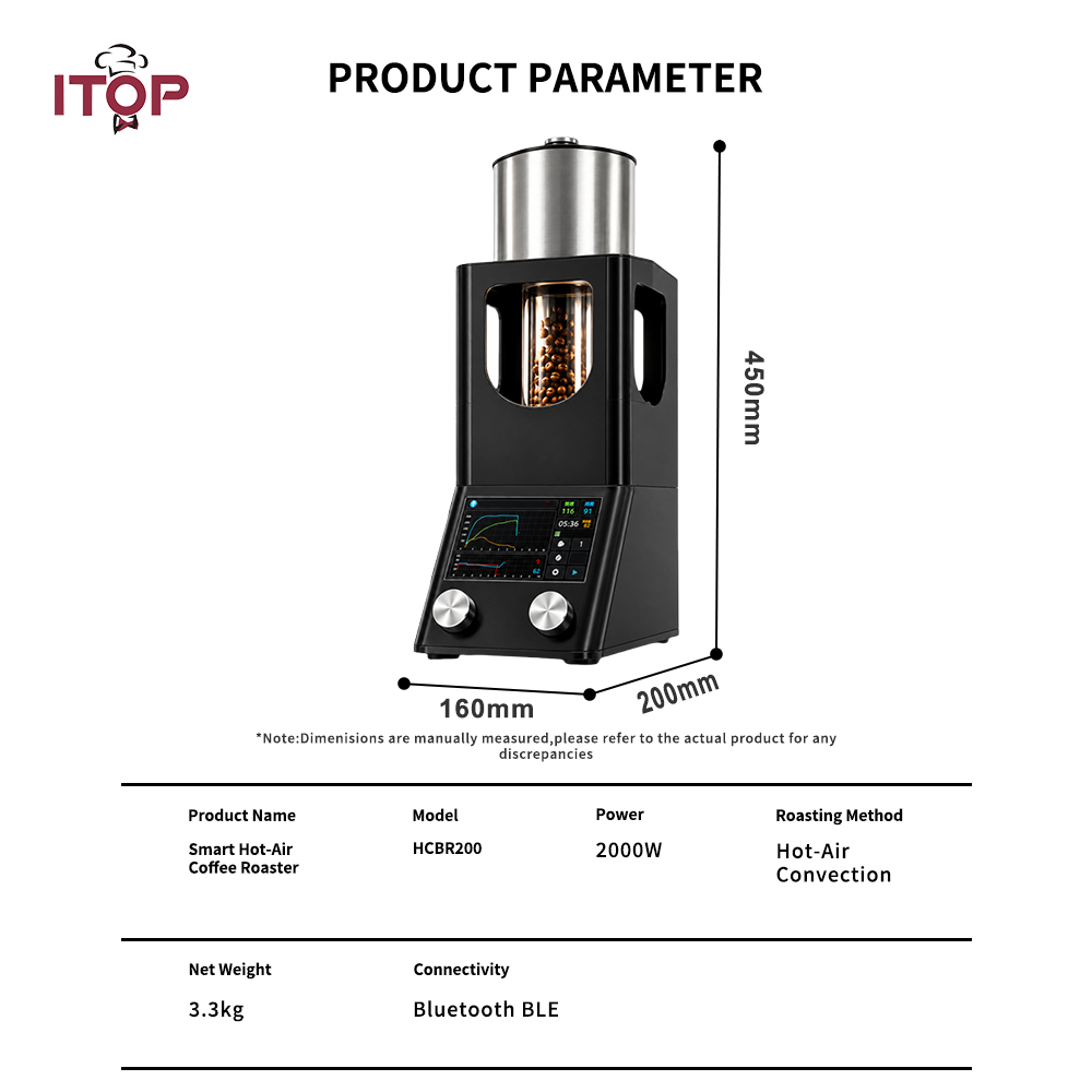 HCBR200 200g Smart Hot-Air Coffee Roaster with PID & Profile Control,Commercial Coffee Equipment Supplier & OEM Partner | ITOP Café,HCBR200 200g Smart Hot-Air Coffee Roaster | ITOP Café