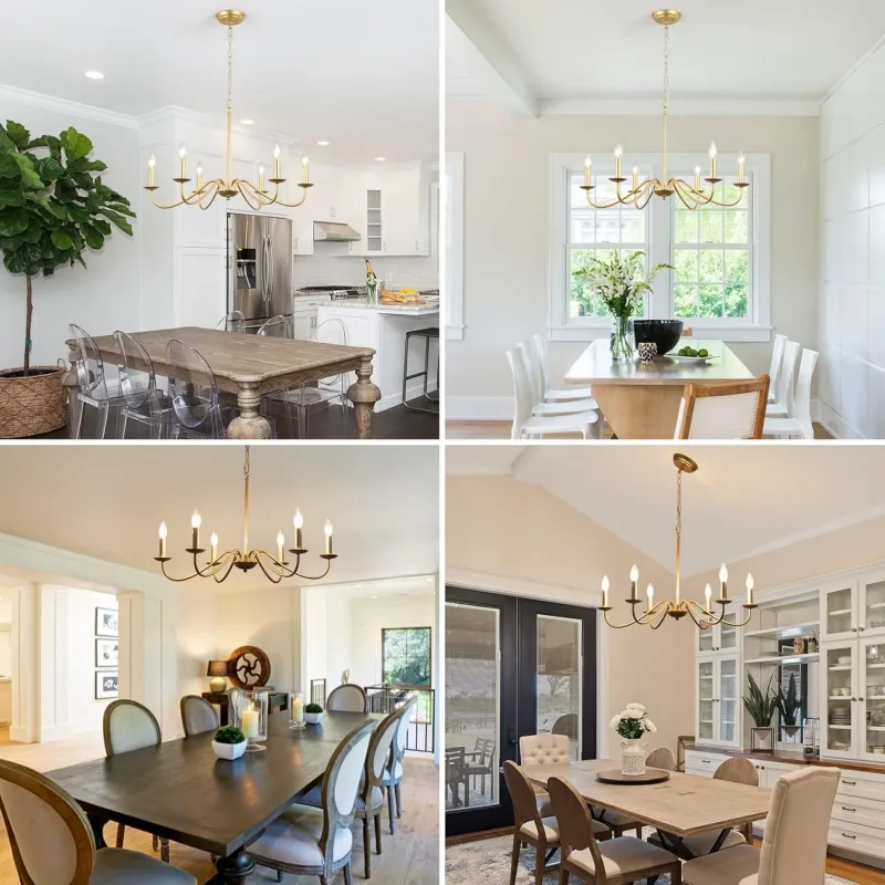 Antique Spray Gold Farmhouse ChandeliersL, 6 Lights Vintage Brass Chandelier, Rustic Candle Hanging Pendant Light Fixture for the Dining Room, Living Room, Kitchen Island, Entryway, and Foyer