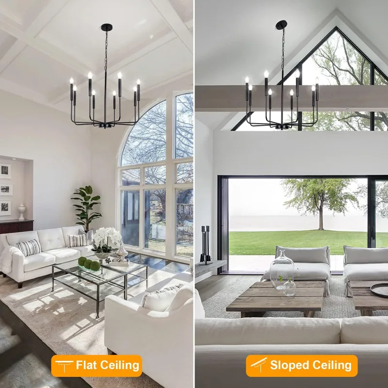 8-Light Matte Black Chandelier with Adjustable Height, Classic Candle Ceiling Hanging Light Fixtures, 26in Industrial Rustic Chandeliers for Dining Room Living Room Kitchen Island Bedroom
