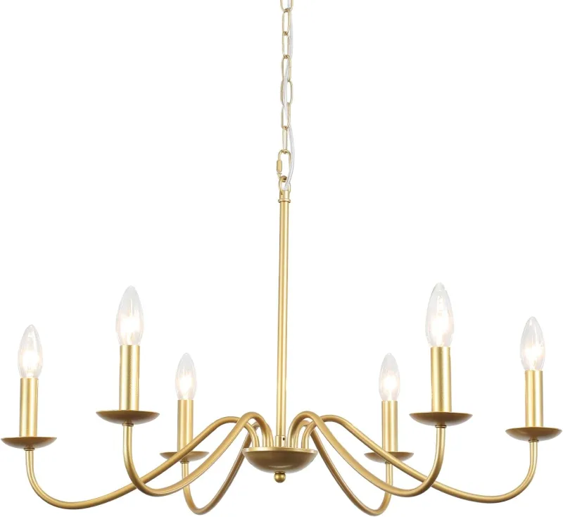 Antique Spray Gold Farmhouse ChandeliersL, 6 Lights Vintage Brass Chandelier, Rustic Candle Hanging Pendant Light Fixture for the Dining Room, Living Room, Kitchen Island, Entryway, and Foyer