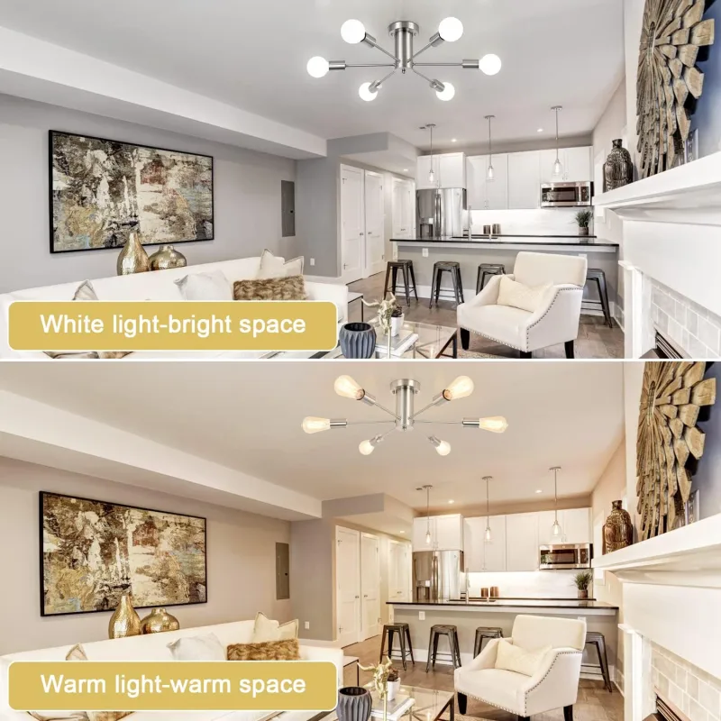 Semi Flush Mount Ceiling Chandeliers Light, 6 Lights Nickel Mid Century Modern Sputnik Hanging Light Fixtures,Pendant Light Fixture for Dinning Room Bedroom Hallway Kitchen Foyer Living Room