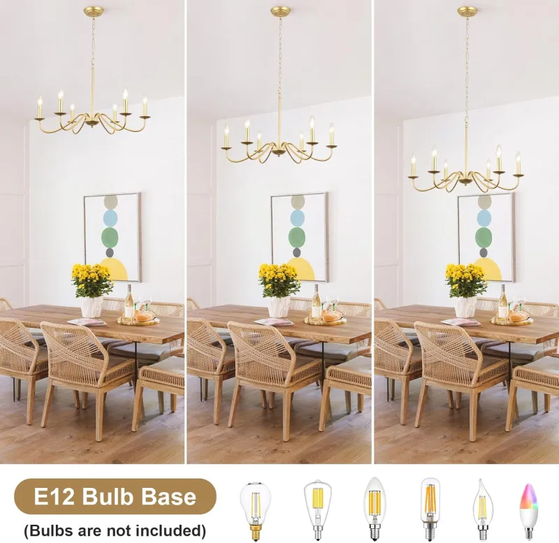 Antique Spray Gold Farmhouse ChandeliersL, 6 Lights Vintage Brass Chandelier, Rustic Candle Hanging Pendant Light Fixture for the Dining Room, Living Room, Kitchen Island, Entryway, and Foyer