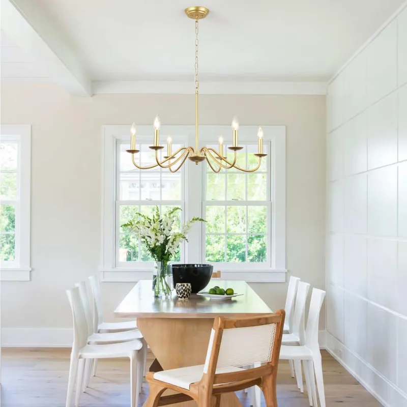 Antique Spray Gold Farmhouse ChandeliersL, 6 Lights Vintage Brass Chandelier, Rustic Candle Hanging Pendant Light Fixture for the Dining Room, Living Room, Kitchen Island, Entryway, and Foyer