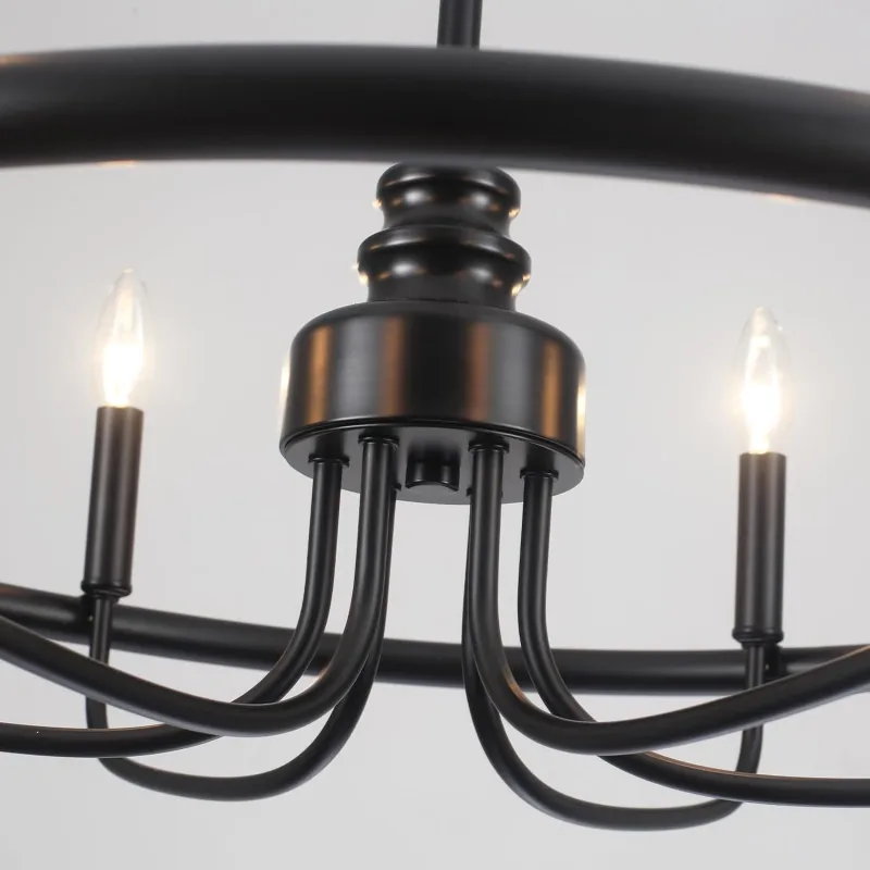 Black Chandeliers for Dining Room, 6-Light Industrial Style Circle Chandelier, Matte Black Finish Mid-Century Farmhouse Chandelier for Entryway Kitchen Dining Living Room