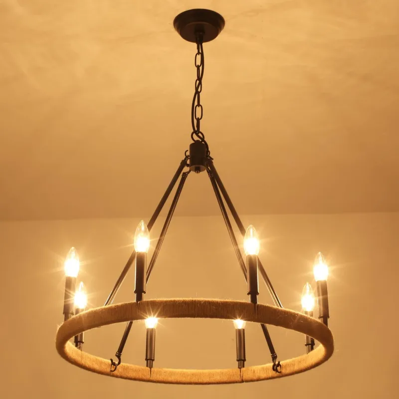 8-Light Wagon Wheel Chandelier Black Chandelier Light Fixture for Living Room Farmhouse Pendant Light Fixture for Dining Room, Foyer, Entryway,Kitchen Island