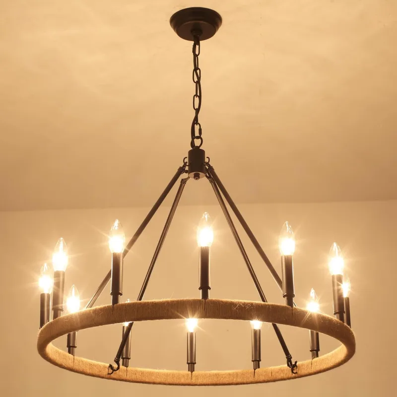 Black Wagon Wheel Chandelier 12 Light Round Farmhouse Chandelier Rustic High Hanging Ceilings Fixtures for Living Room, Foyer, Entryway, Dining Room