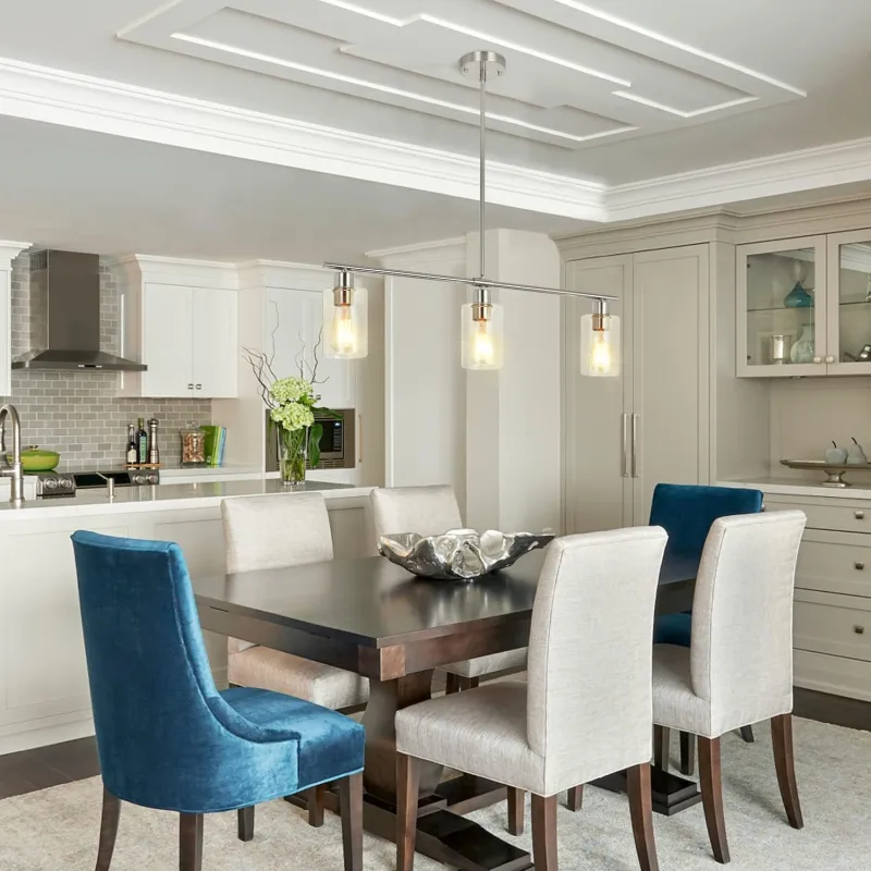 3-Light Pendant Lighting, Clear Glass Pendant Lighting for Kitchen Island, Brushed Nickel Hanging Light Fixture Pendant Light Dining Room Chandelier Farmhouse