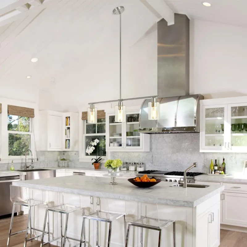 3-Light Pendant Lighting, Clear Glass Pendant Lighting for Kitchen Island, Brushed Nickel Hanging Light Fixture Pendant Light Dining Room Chandelier Farmhouse