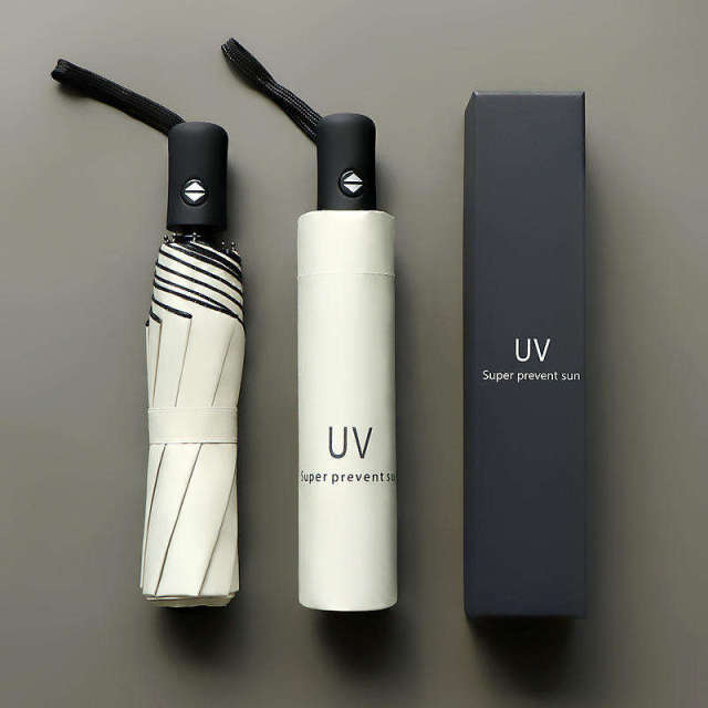 2024 Wholesale promotional 3 folding uv automatic umbrella for rain windproof sun umbrella Custom with logo prints