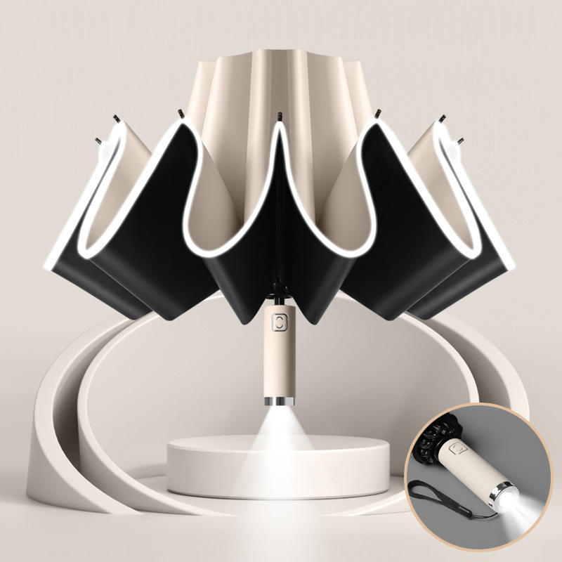 Automatic Open Close Reverse LED Umbrella sunny and rainy windproof sunscreen flashlight lighting umbrella