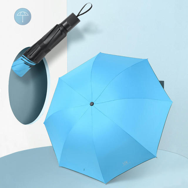 Wholesale printed UV Super Prevent Sun Cheap Polyester Pongee 3 folding Foldable Anti-UV Umbrella