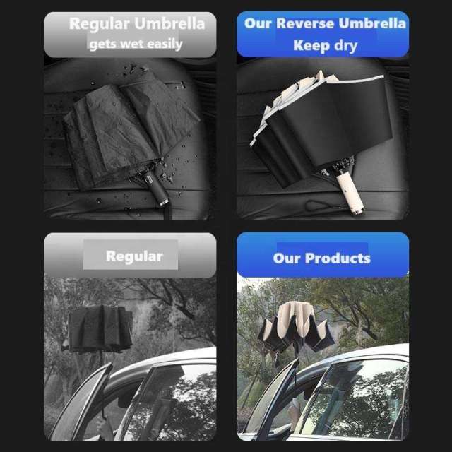 Automatic Open Close Reverse LED Umbrella sunny and rainy windproof sunscreen flashlight lighting umbrella