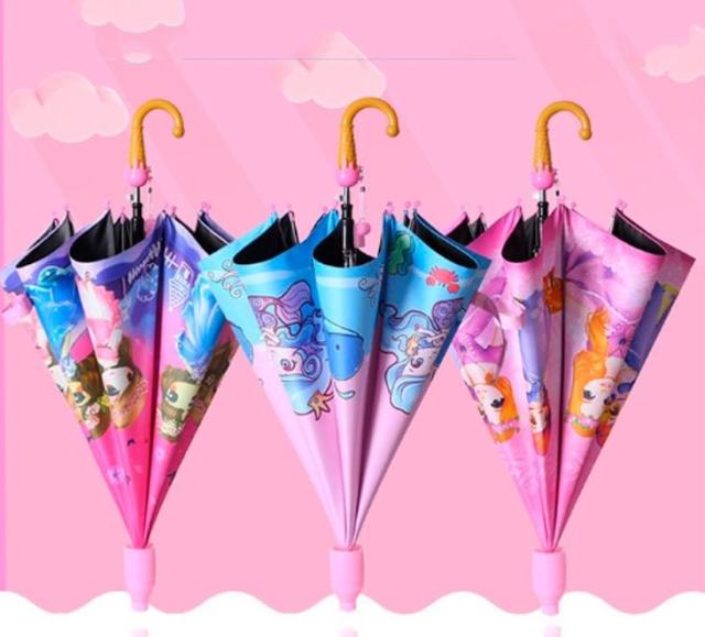 Customized UV Coating design anti dripping safety round corner umbrella Children Cute character Carton Kids cheap Umbrella