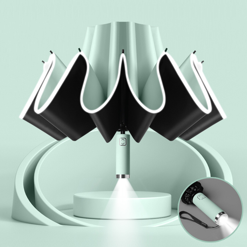 Automatic Open Close Reverse LED Umbrella sunny and rainy windproof sunscreen flashlight lighting umbrella