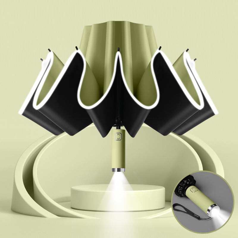 Automatic Open Close Reverse LED Umbrella sunny and rainy windproof sunscreen flashlight lighting umbrella