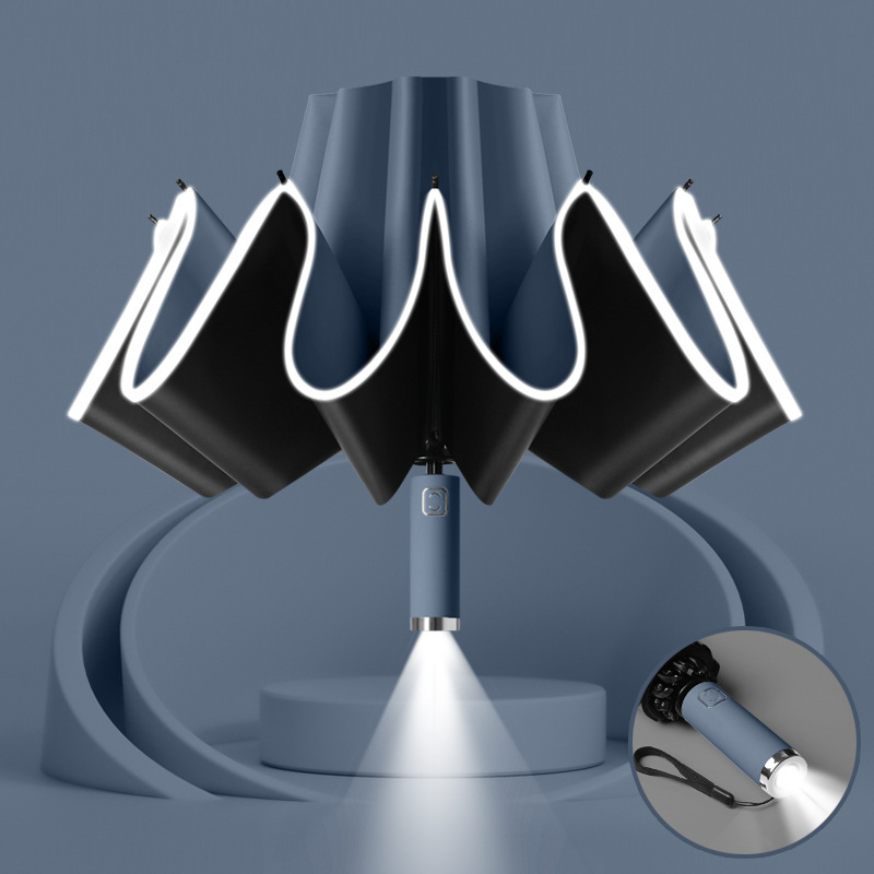 Automatic Open Close Reverse LED Umbrella sunny and rainy windproof sunscreen flashlight lighting umbrella