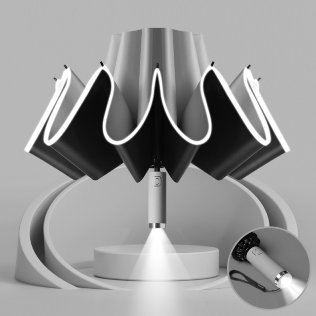 Automatic Open Close Reverse LED Umbrella sunny and rainy windproof sunscreen flashlight lighting umbrella