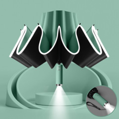 Automatic Open Close Reverse LED Umbrella sunny and rainy windproof sunscreen flashlight lighting umbrella