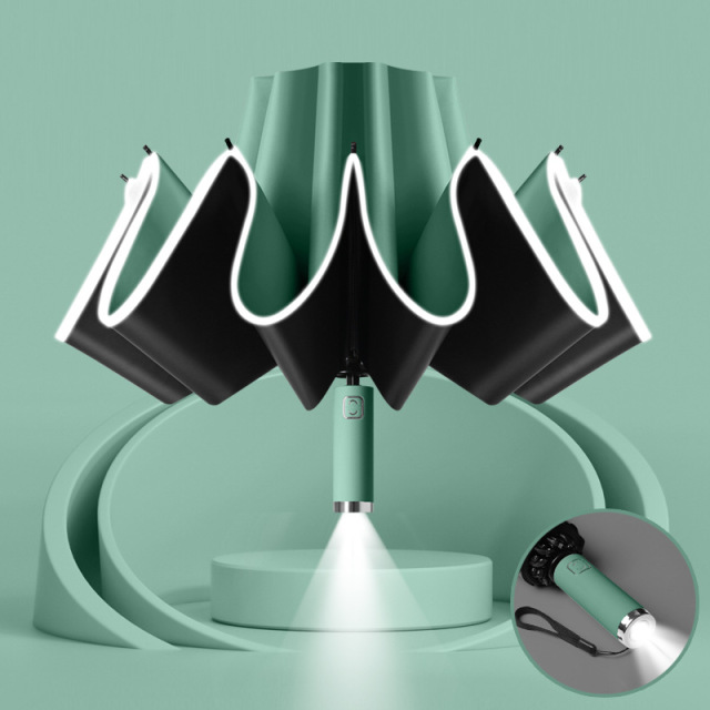 Automatic Open Close Reverse LED Umbrella sunny and rainy windproof sunscreen flashlight lighting umbrella