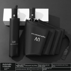 2024 Wholesale promotional 3 folding uv automatic umbrella for rain windproof sun umbrella Custom with logo prints