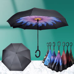 magic flower paraguas  paraplui C handle Reverse Upside-Down Double Layer Inverted Umbrella