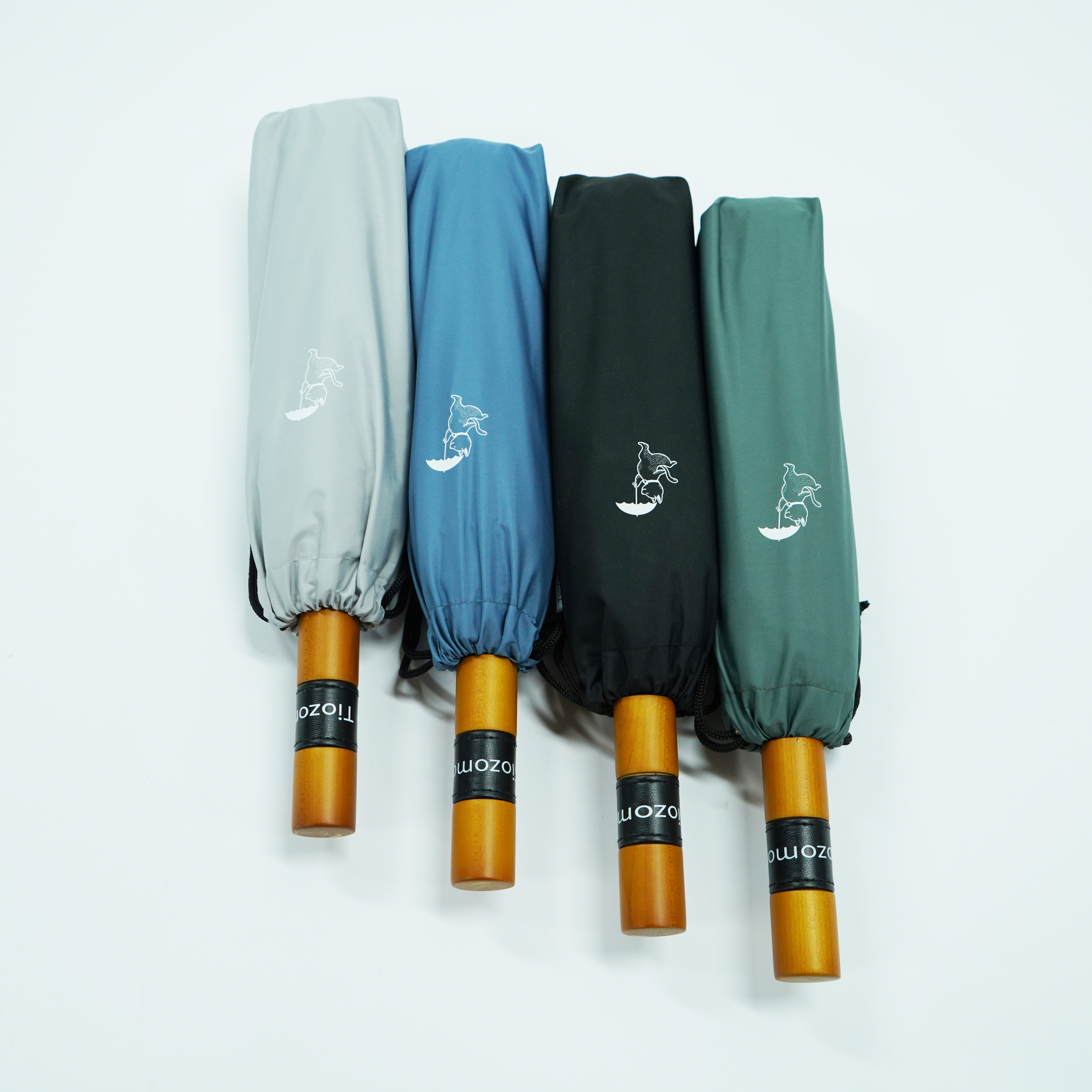 Tiozomoo Factory Sun Advertising Customized Logo Wooden Handle windproof 8 ribs 260T Pongee Umbrellas for adults