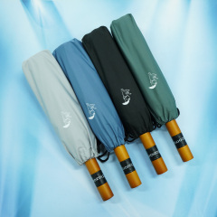 Tiozomoo Factory Sun Advertising Customized Logo Wooden Handle windproof 8 ribs 260T Pongee Umbrellas for adults