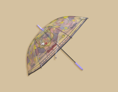 Transparent POE Straight Umbrella Clear Umbrella With Retro Palace Style Stained Glass Printing Support Custom Logo