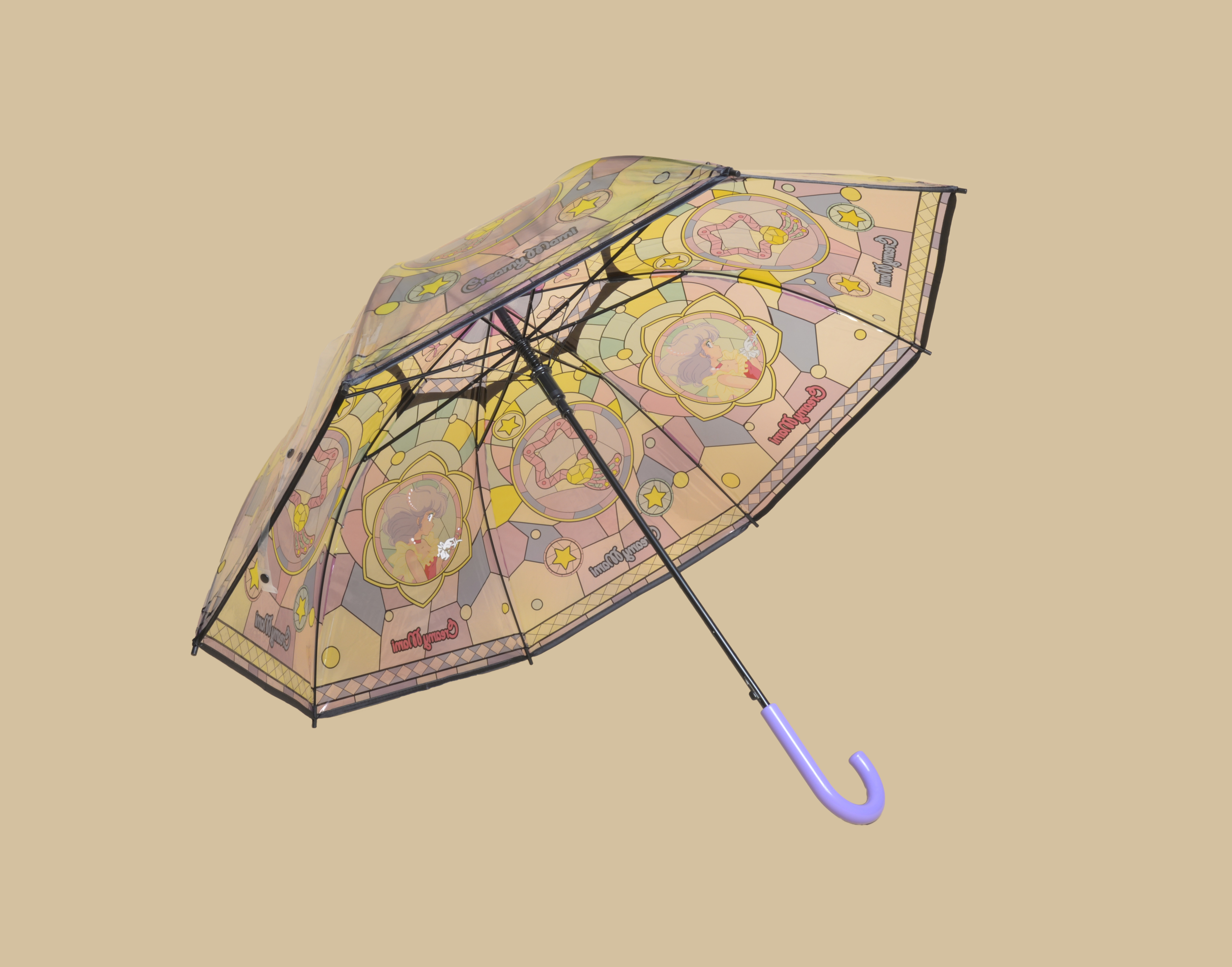 Transparent POE Straight Umbrella Clear Umbrella With Retro Palace Style Stained Glass Printing Support Custom Logo