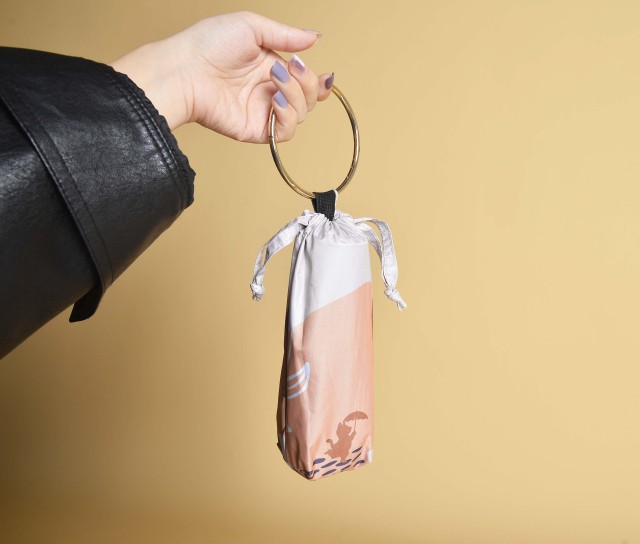 Windproof Portable Bracelet Umbrellas 5-Folding UV Protection Parasol With Ring Stick Rainy Sun Vinyl Compact Umbrella