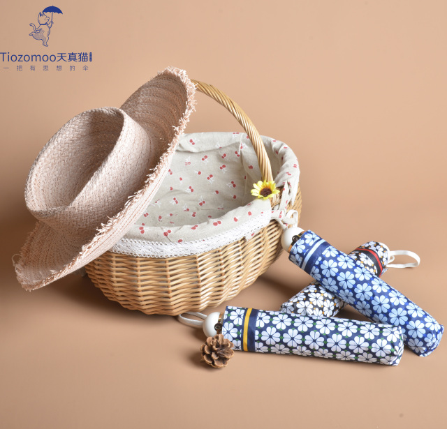 Ultra Lightweight And Portable Floral Printed Black Coating Umbrella For Women's UV Umbrella