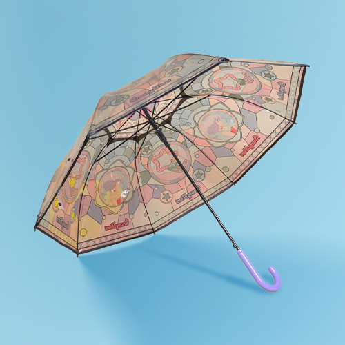 Transparent POE Straight Umbrella Clear Umbrella With Retro Palace Style Stained Glass Printing Support Custom Logo