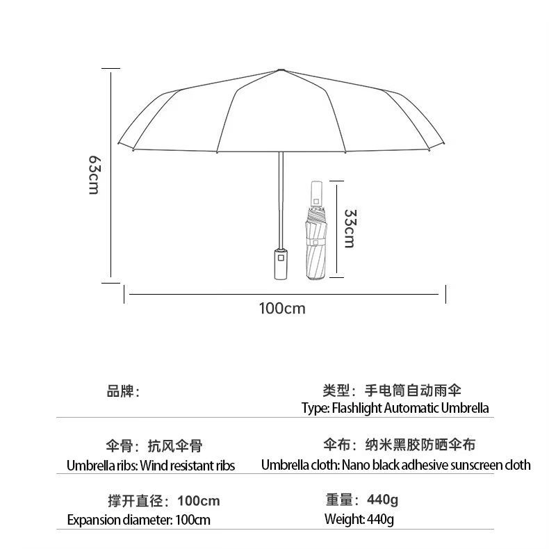 Fully automatic umbrella car reverse sunscreen sunshade sun umbrella dual use with LED flashlight business umbrella