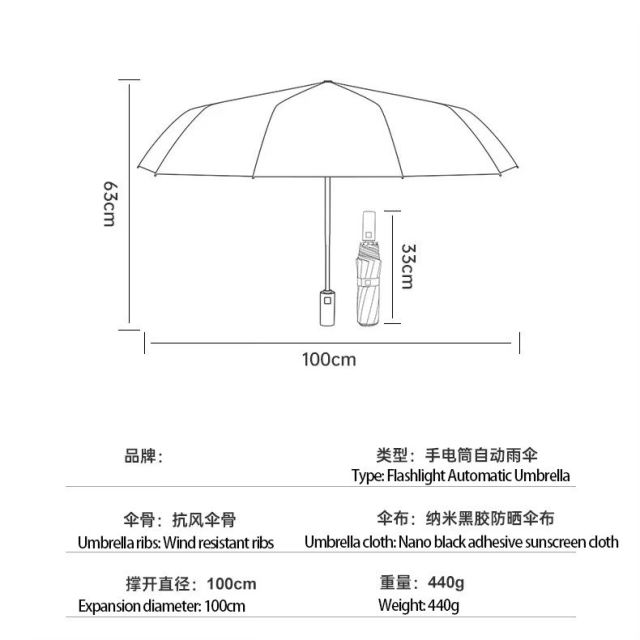Fully automatic umbrella car reverse sunscreen sunshade sun umbrella dual use with LED flashlight business umbrella