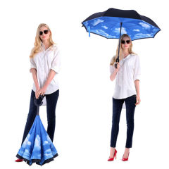 Wholesale Upside Down Invert Umbrella for Rain Inside Out Custom Double Layer Arc C Handle Windproof Reverse Umbrella