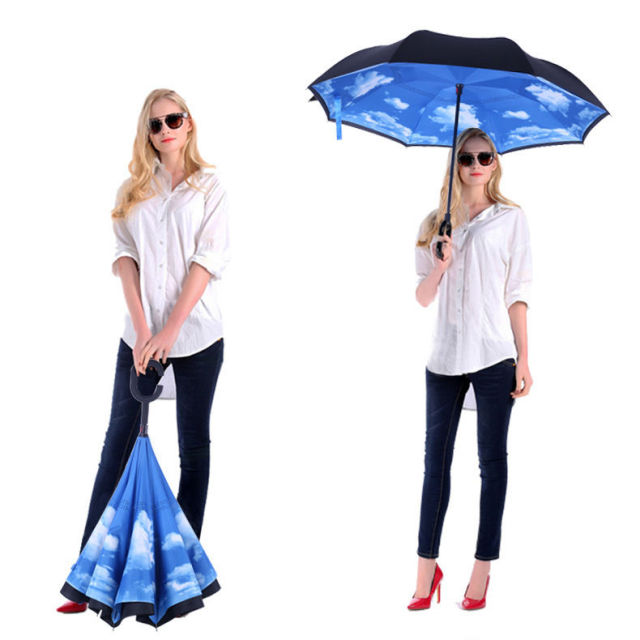 Wholesale Upside Down Invert Umbrella for Rain Inside Out Custom Double Layer Arc C Handle Windproof Reverse Umbrella