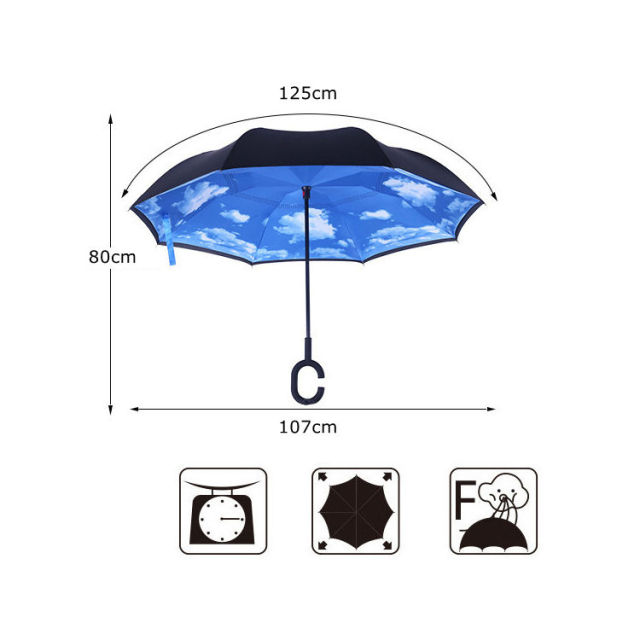 Wholesale Upside Down Invert Umbrella for Rain Inside Out Custom Double Layer Arc C Handle Windproof Reverse Umbrella