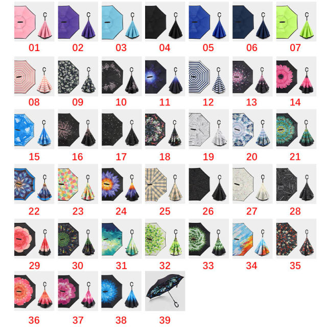 Wholesale Upside Down Invert Umbrella for Rain Inside Out Custom Double Layer Arc C Handle Windproof Reverse Umbrella