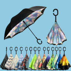 Wholesale Upside Down Invert Umbrella for Rain Inside Out Custom Double Layer Arc C Handle Windproof Reverse Umbrella