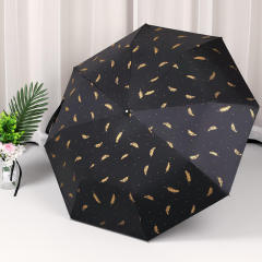 Bronzing Feather Umbrella Black UV Proof Coating Chromatic Sunshade 3 Folding Section Umbrella